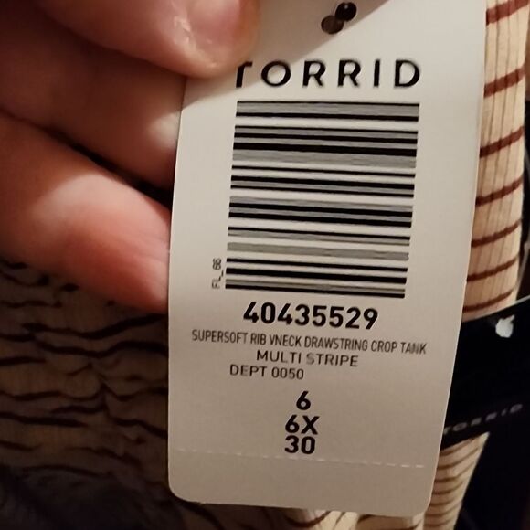 6X 30W Torrid Super Soft Rib V Neck Drawstring Crop Tank Mini Stripe Stretchy te - Picture 8 of 8